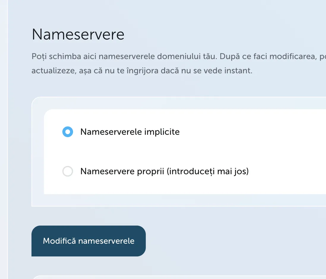 Registrar nameserver form with default and custom nameserver options