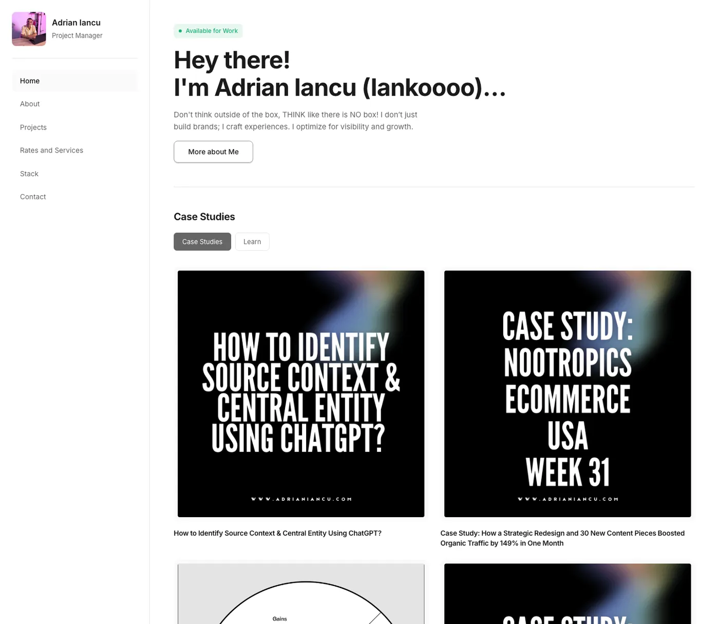 adrianiancu.com home page rebuilt in Astro, desktop view